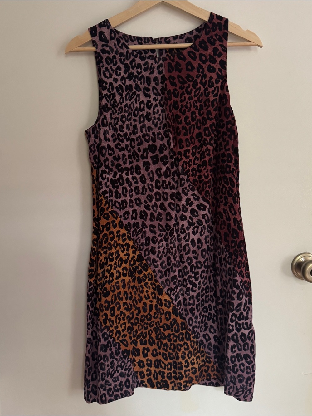 Sleeveless Animal Print Shift Dress in Mauve, Burgundy & Mustard